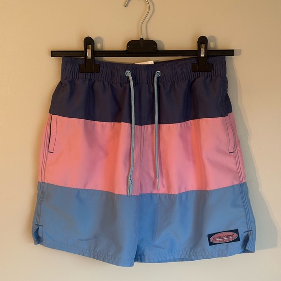 Vineyard Vines Colorblock Swim Trunks - Pink/Sky/Blue - Boy’s Size: Small (8-10) - Picture 1 of 7